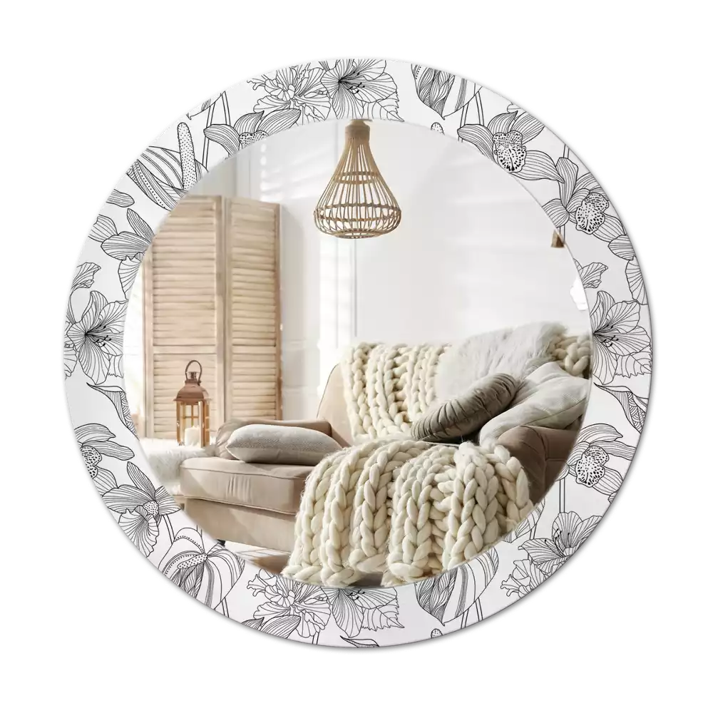 Miroir rond cadre avec impression Motif floral