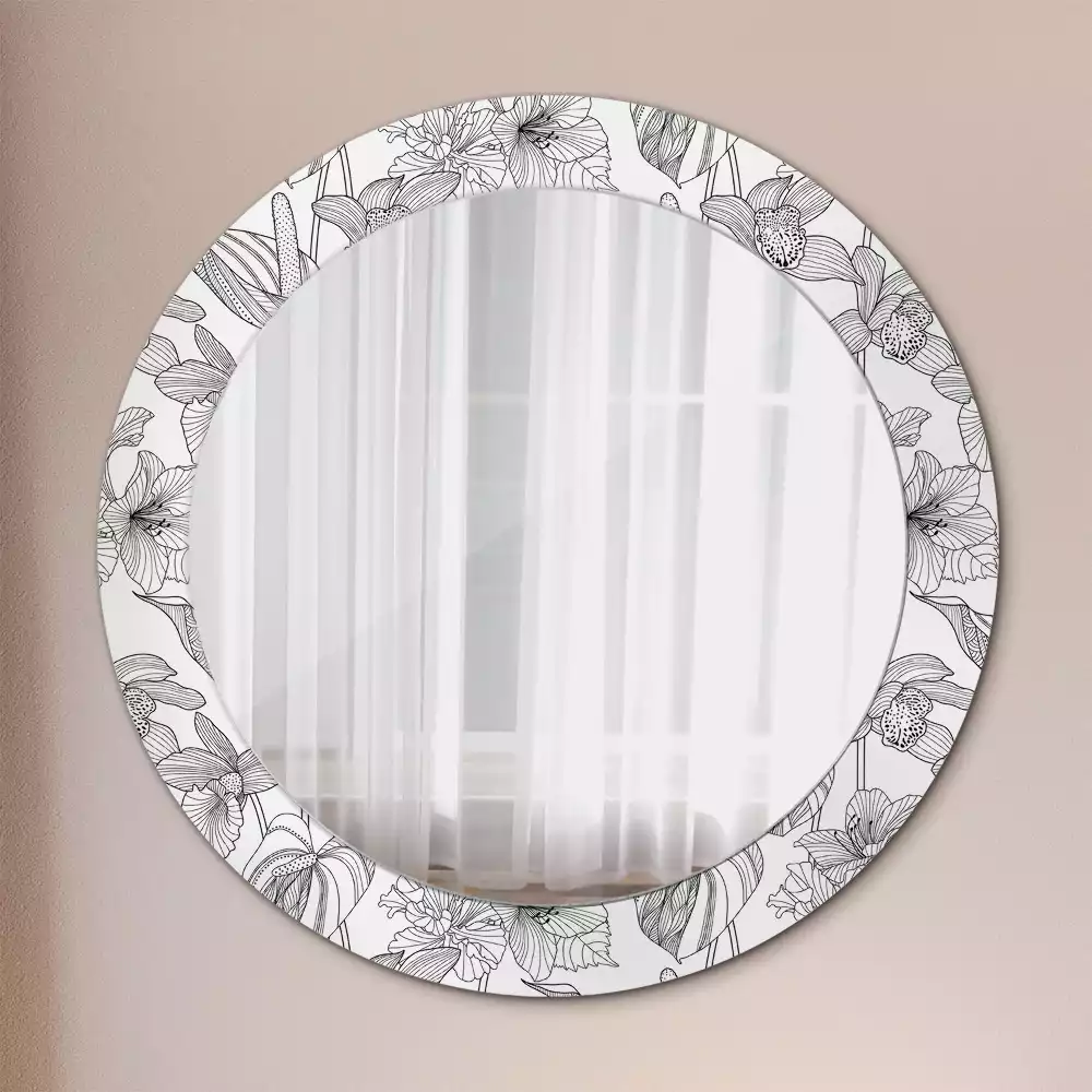 Miroir rond cadre avec impression Motif floral