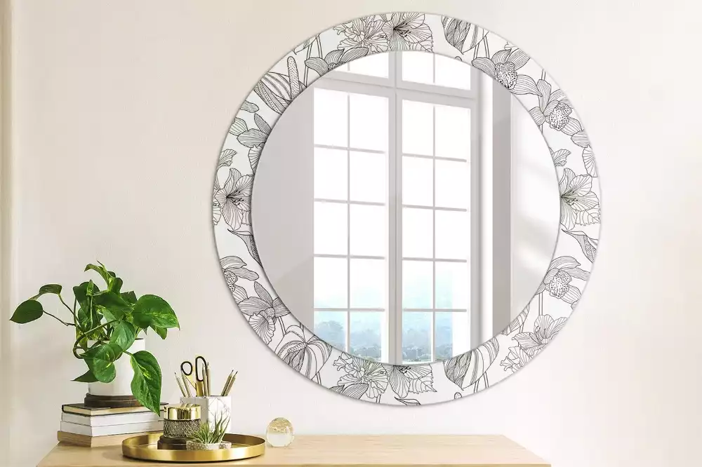 Miroir rond cadre avec impression Motif floral