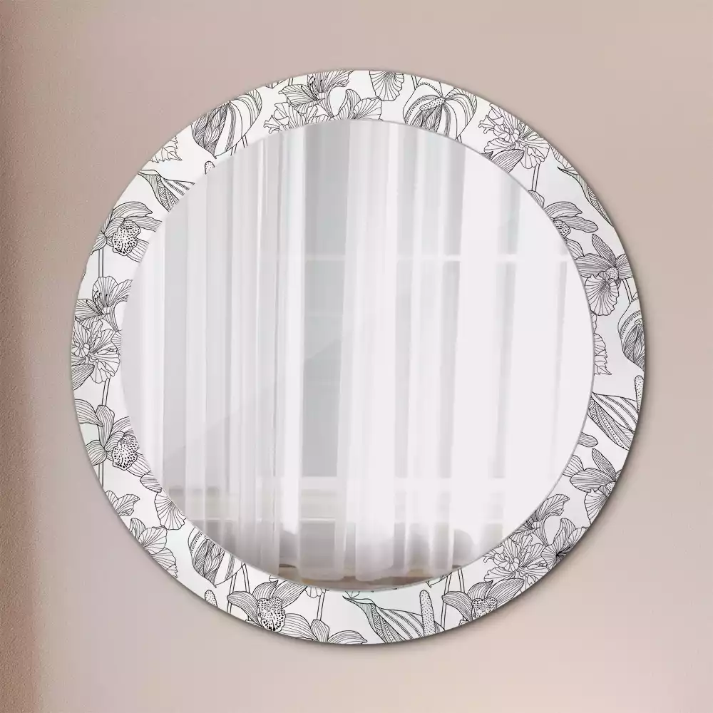 Miroir rond cadre avec impression Motif floral