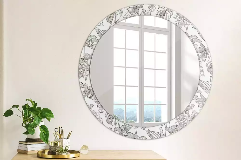 Miroir rond cadre avec impression Motif floral