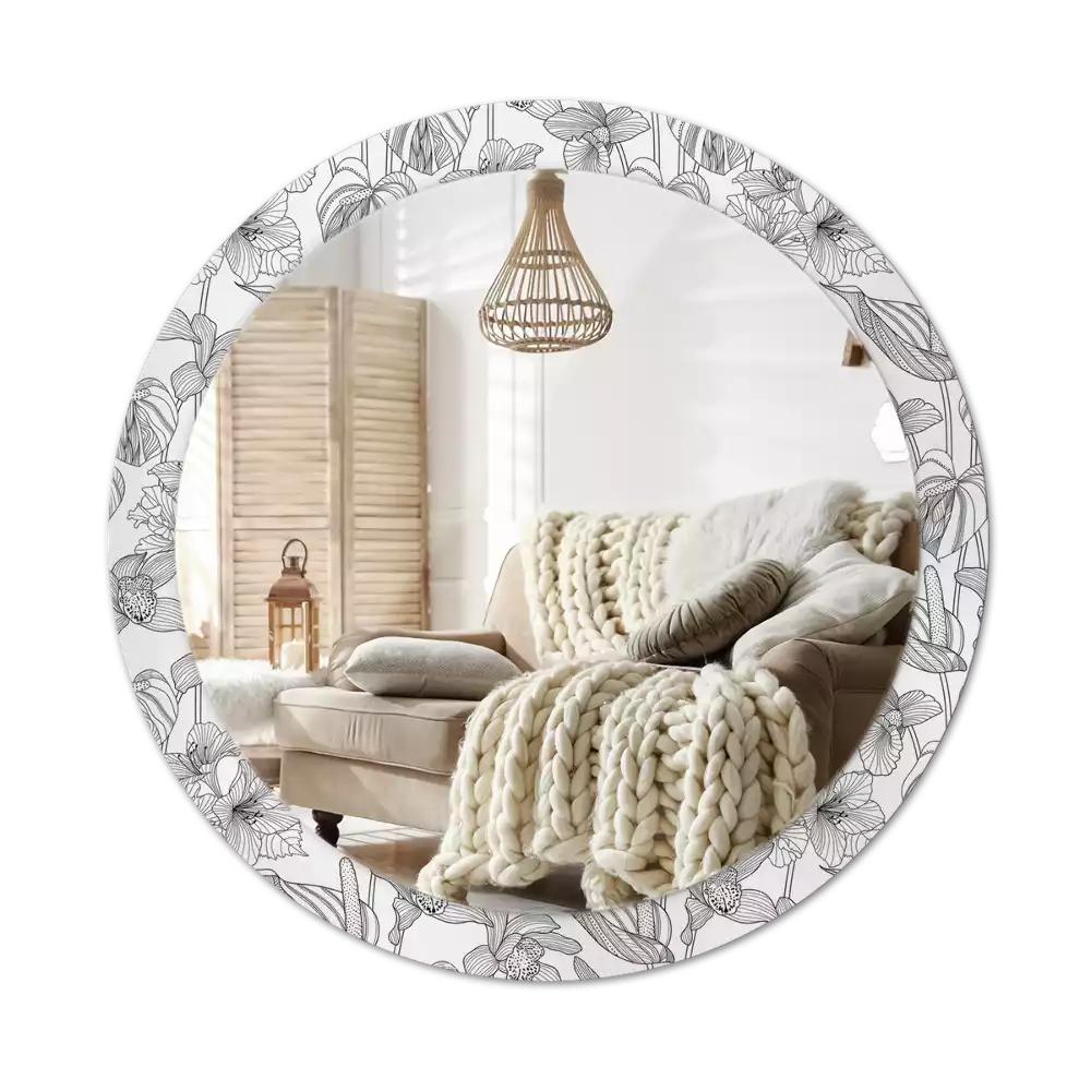 Miroir rond cadre avec impression Motif floral
