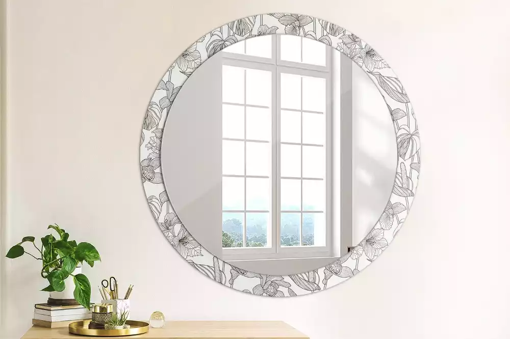 Miroir rond cadre avec impression Motif floral