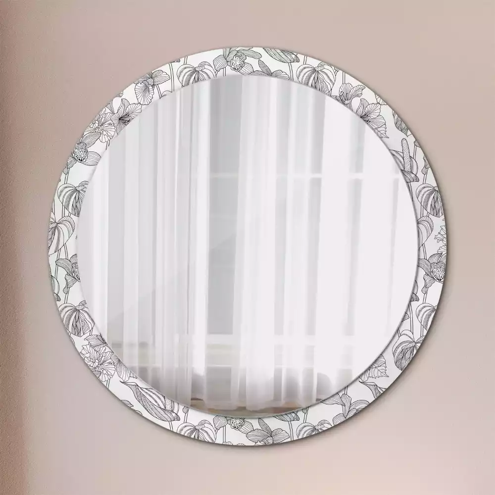 Miroir rond cadre avec impression Motif floral
