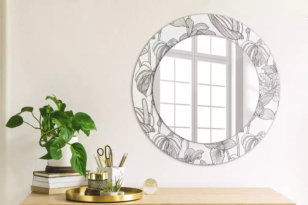 Miroir rond cadre avec impression Motif floral