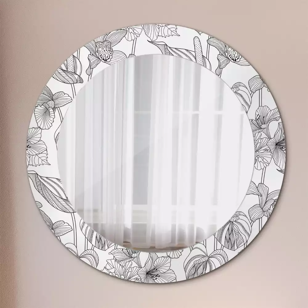 Miroir rond cadre avec impression Motif floral
