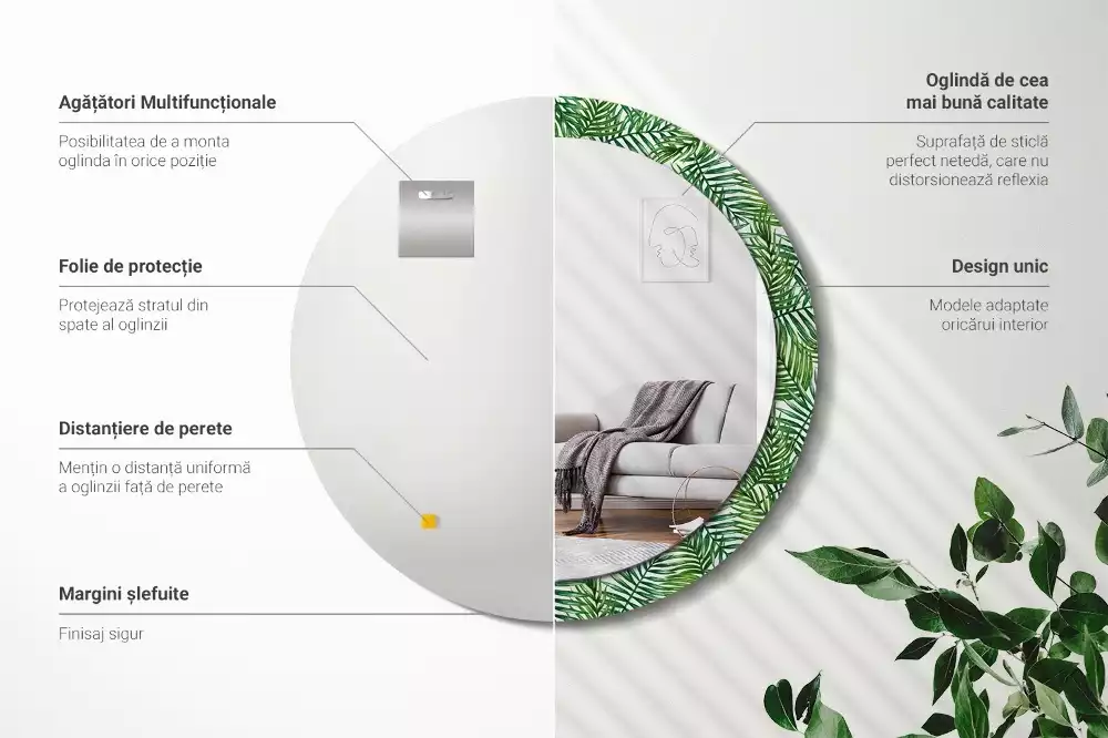 Miroir rond imprimé Palmier tropical