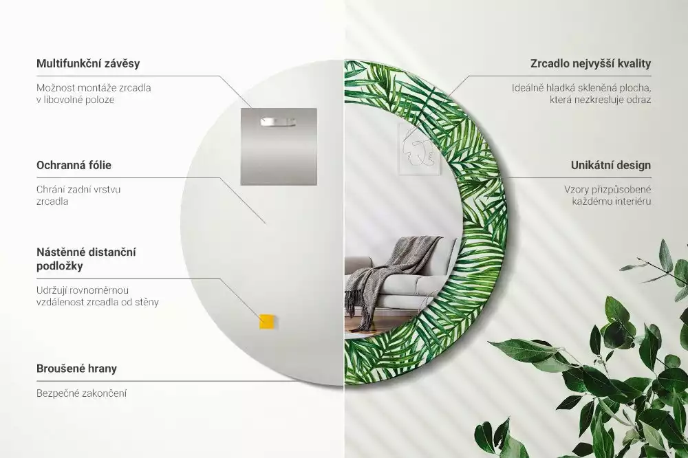 Miroir rond imprimé Palmier tropical