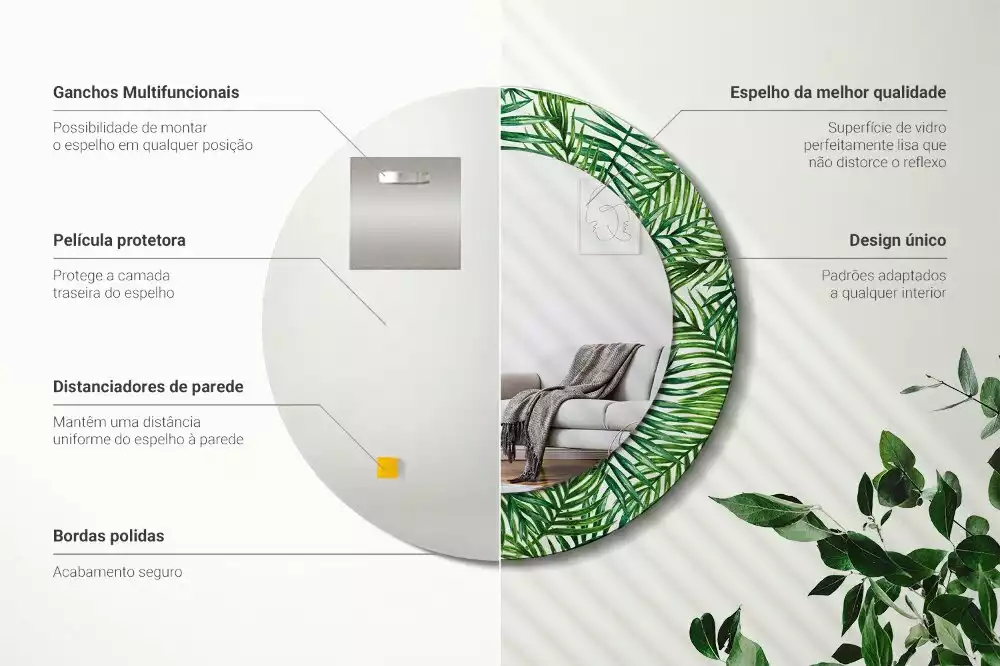 Miroir rond imprimé Palmier tropical