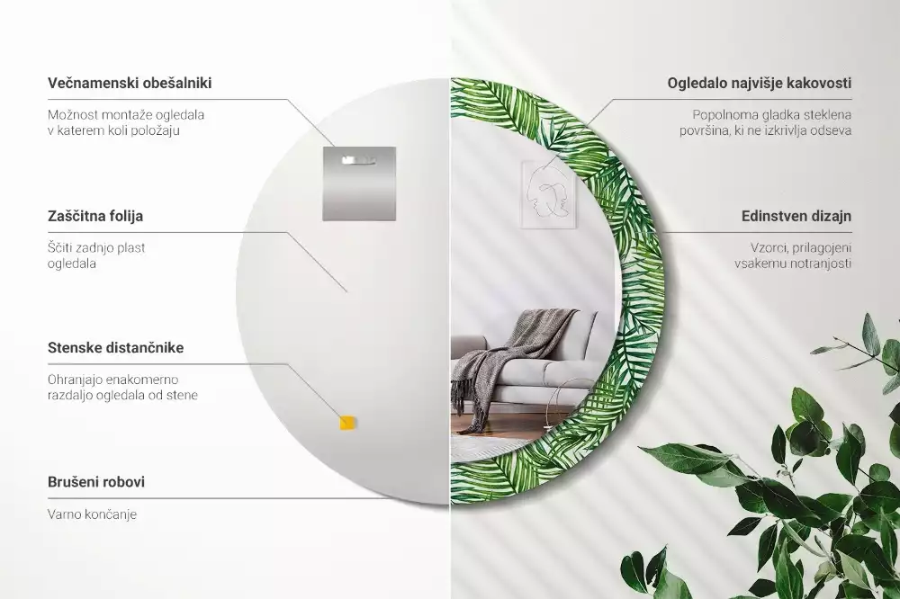 Miroir rond imprimé Palmier tropical