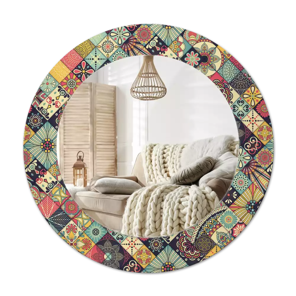 Miroir rond avec décoration Carreaux patchwork