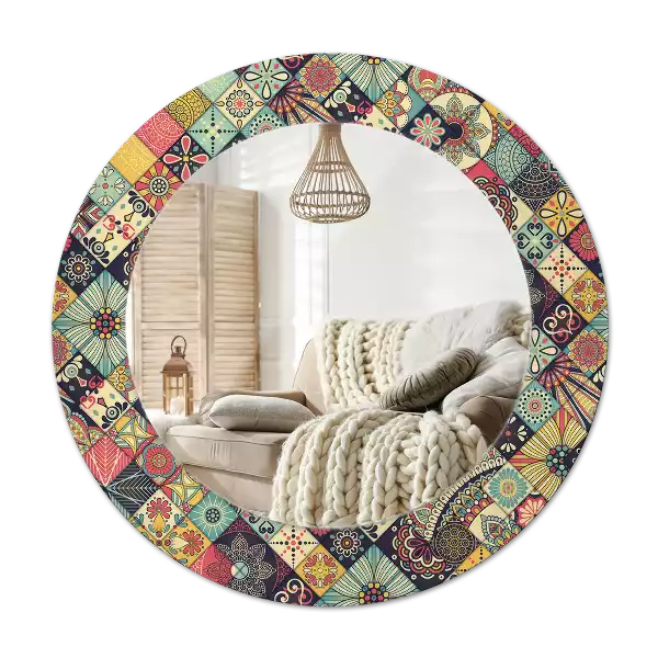 Miroir rond avec décoration Carreaux patchwork