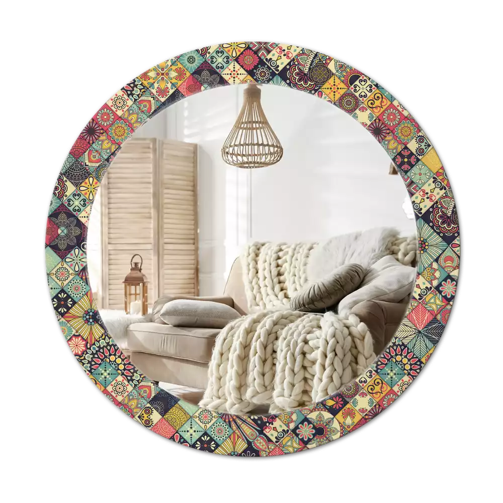 Miroir rond avec décoration Carreaux patchwork
