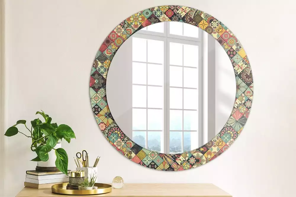 Miroir rond avec décoration Carreaux patchwork
