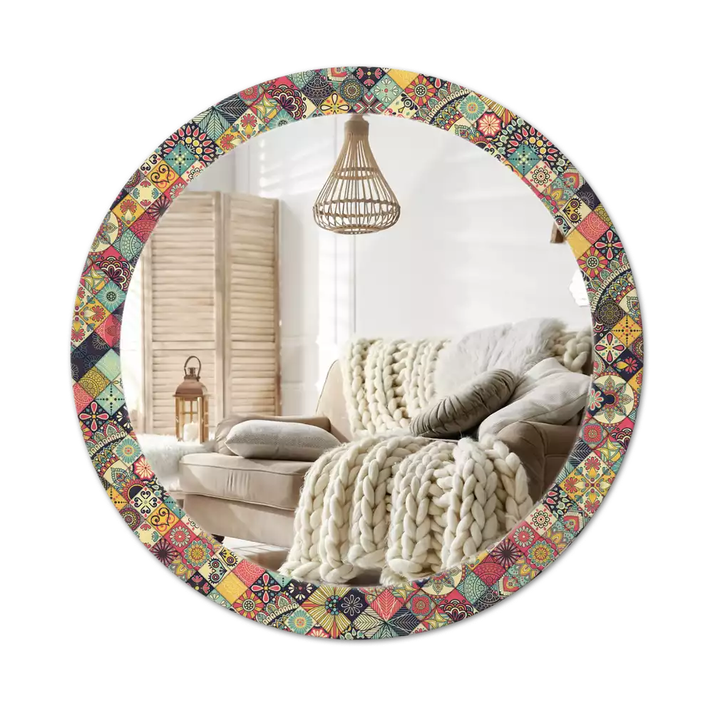 Miroir rond avec décoration Carreaux patchwork