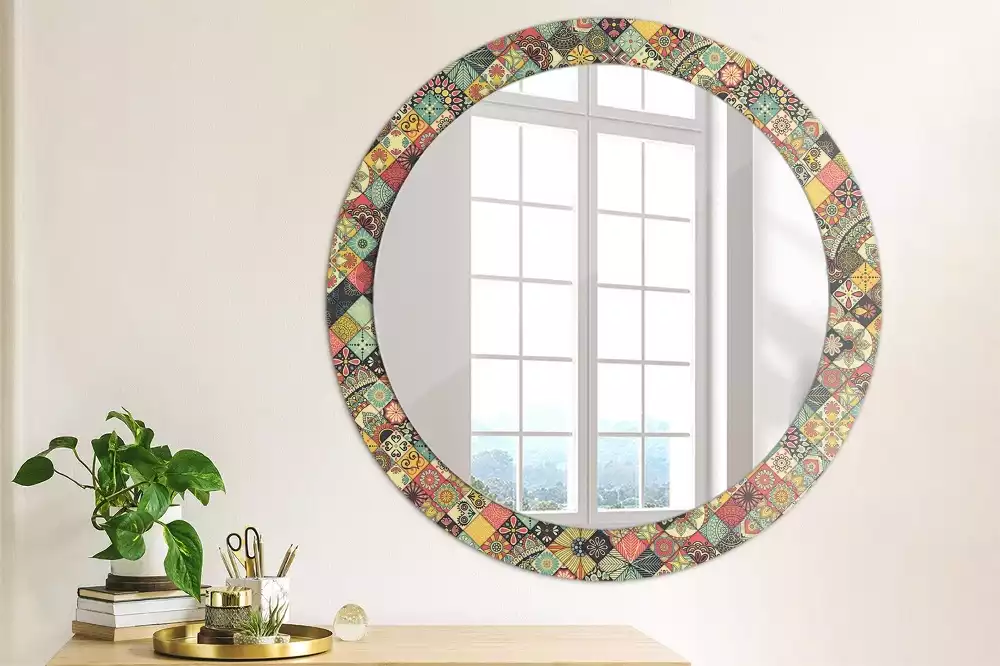 Miroir rond avec décoration Carreaux patchwork