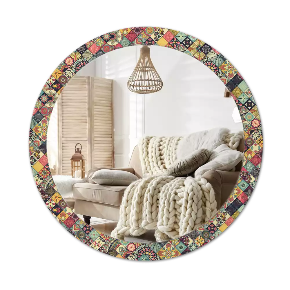 Miroir rond avec décoration Carreaux patchwork
