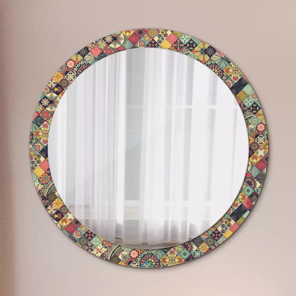 Miroir rond avec décoration Carreaux patchwork