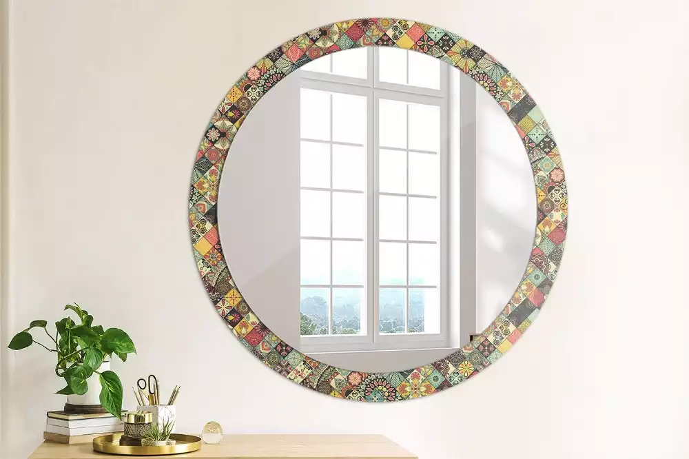 Miroir rond avec décoration Carreaux patchwork
