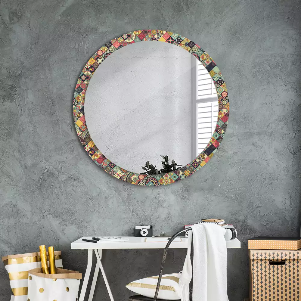 Miroir rond avec décoration Carreaux patchwork