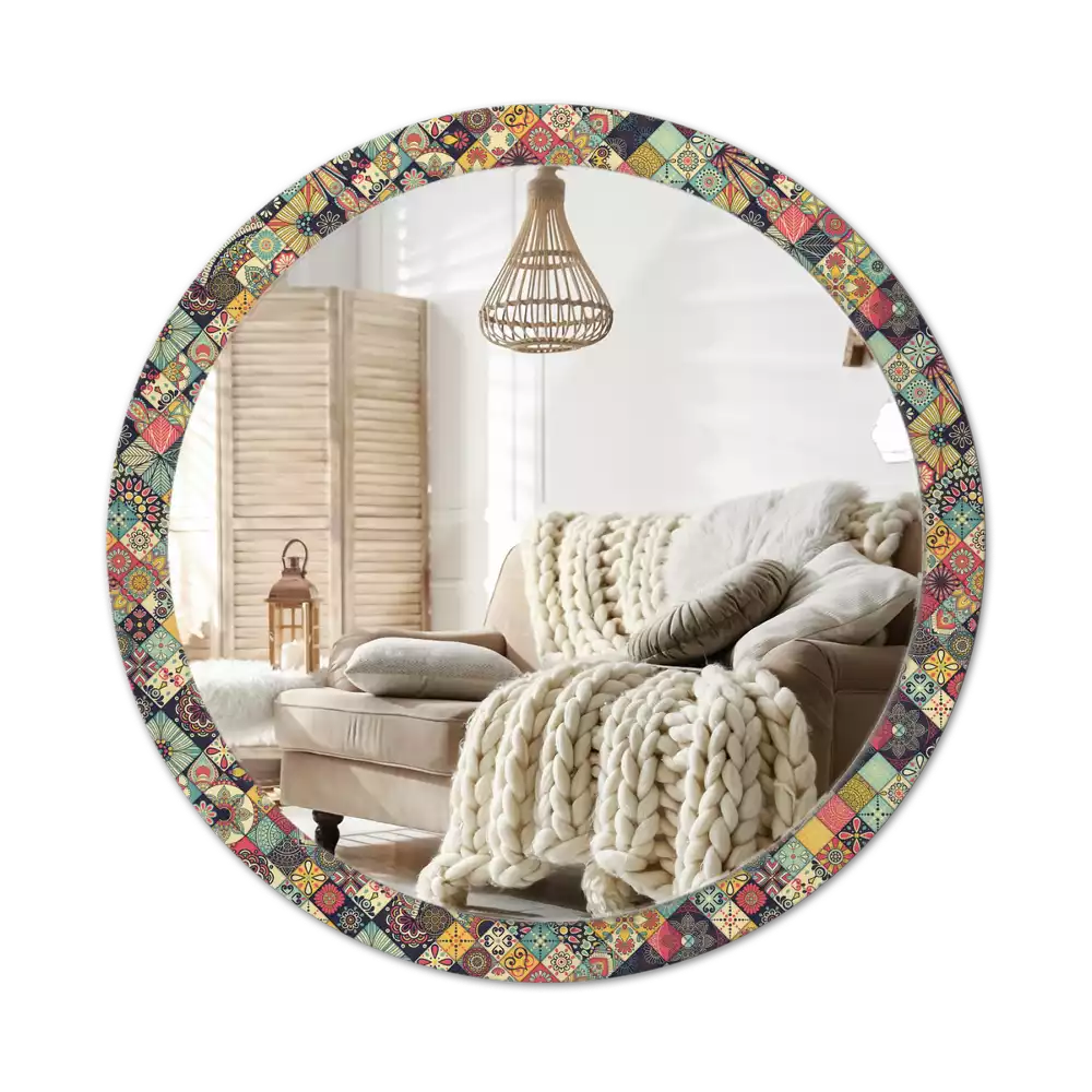 Miroir rond avec décoration Carreaux patchwork