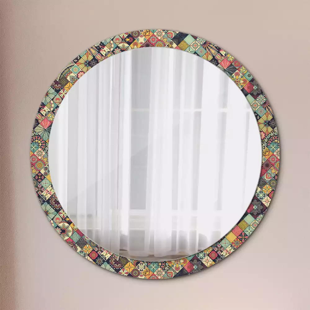 Miroir rond avec décoration Carreaux patchwork