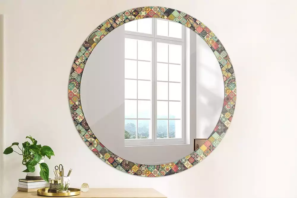 Miroir rond avec décoration Carreaux patchwork
