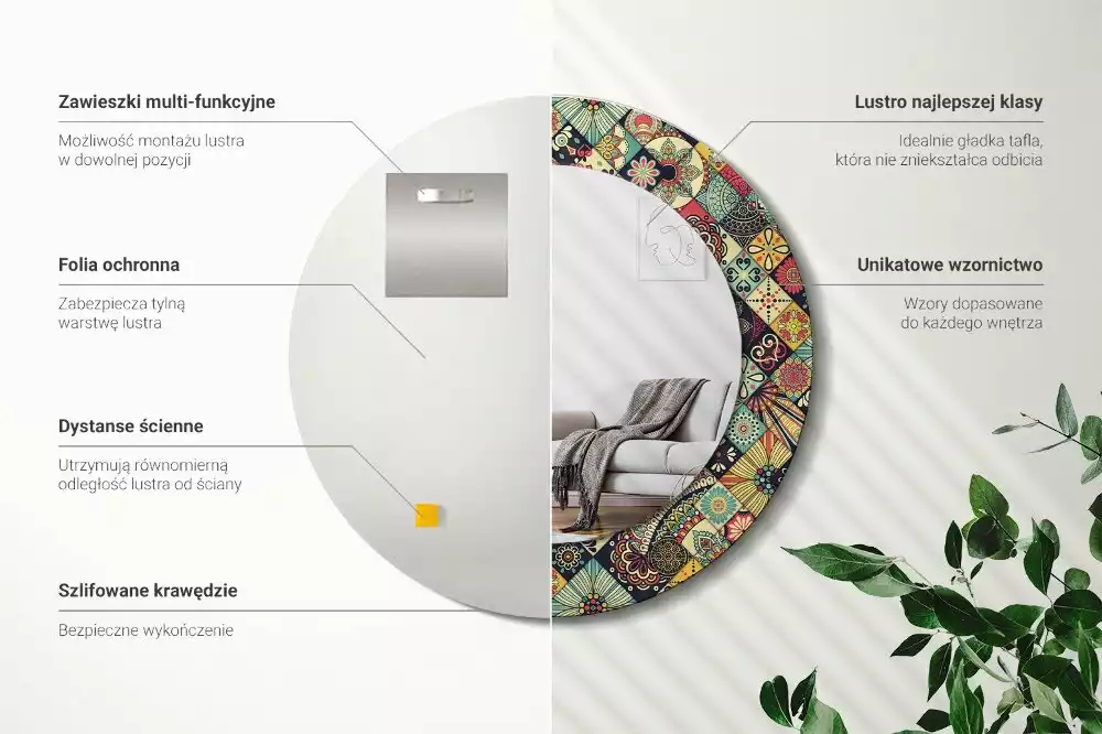 Miroir rond avec décoration Carreaux patchwork