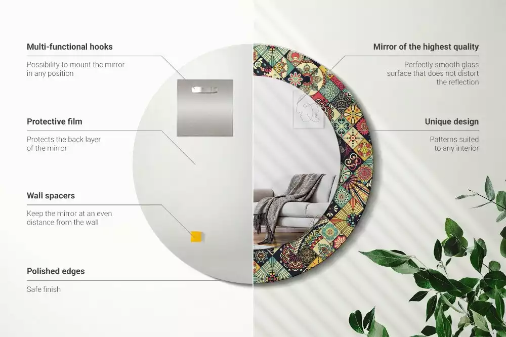 Miroir rond avec décoration Carreaux patchwork