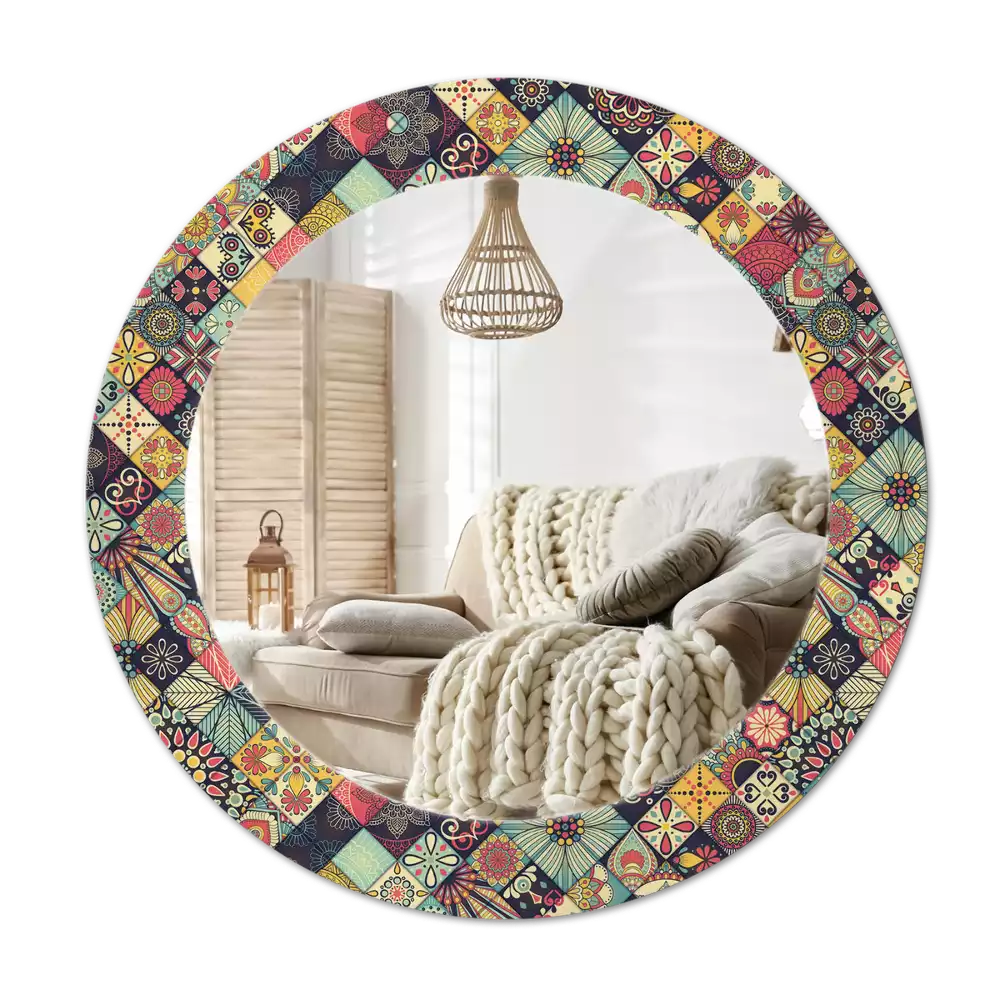 Miroir rond avec décoration Carreaux patchwork