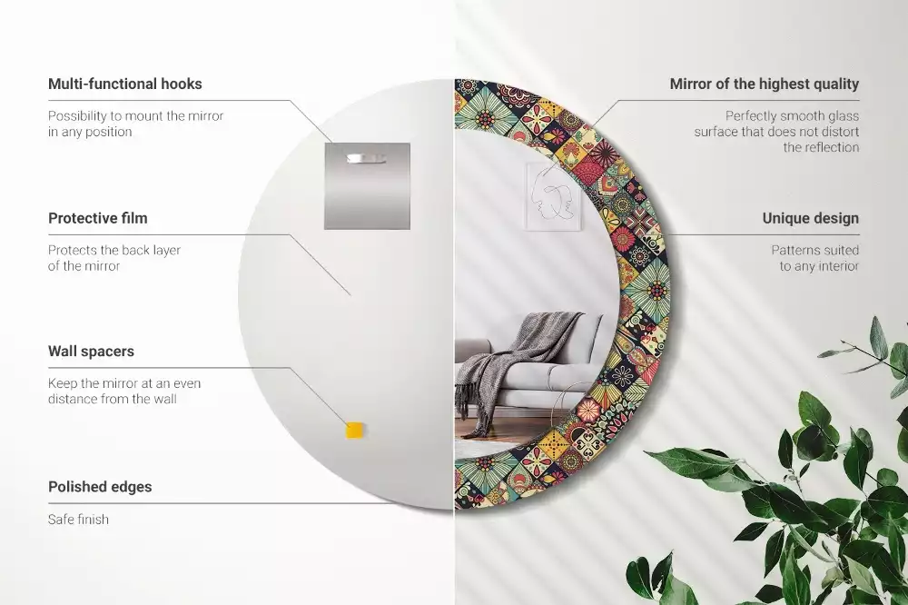 Miroir rond avec décoration Carreaux patchwork