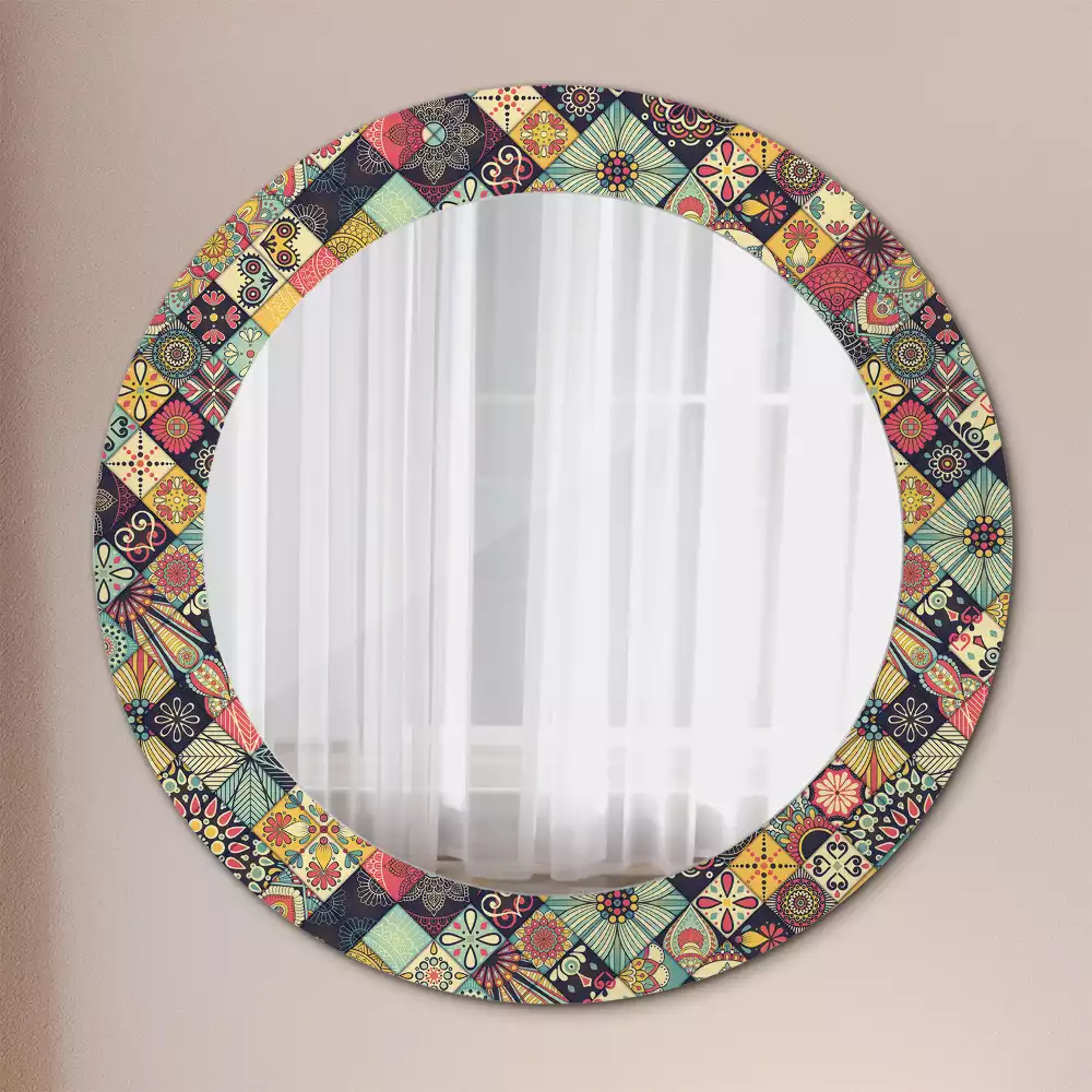 Miroir rond avec décoration Carreaux patchwork