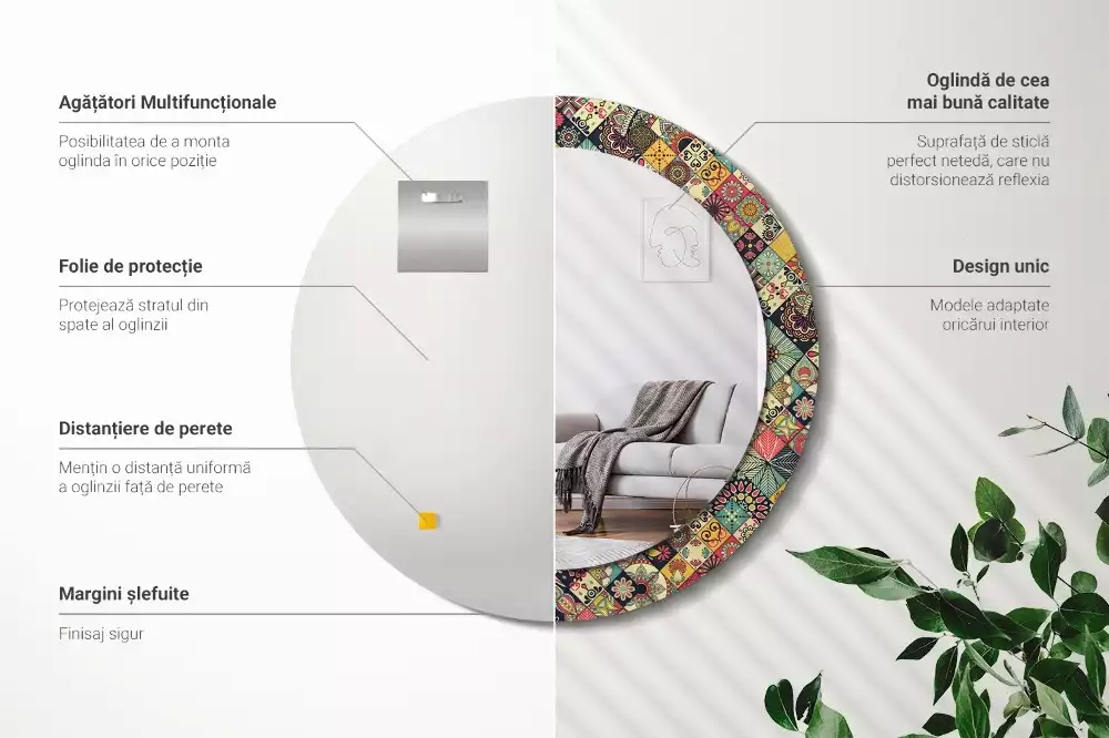 Miroir rond avec décoration Carreaux patchwork