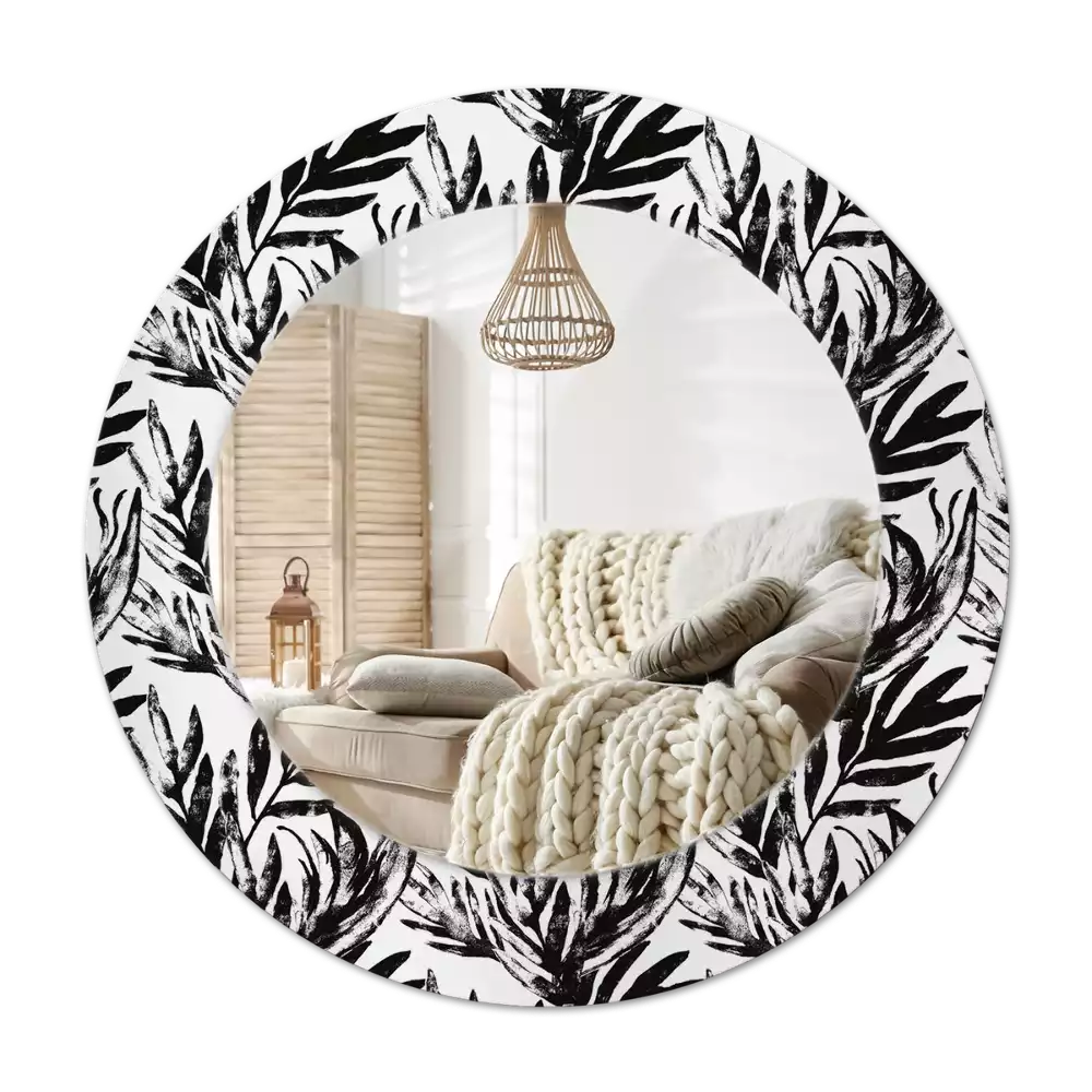 Miroir rond avec décoration Monstera