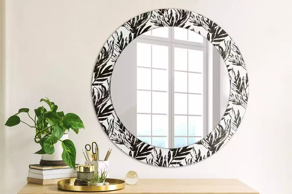 Miroir rond avec décoration Monstera