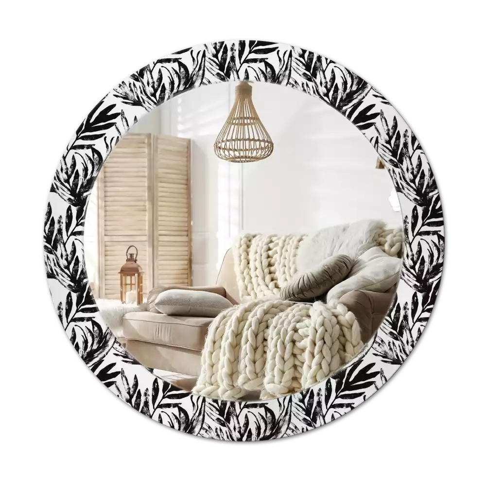 Miroir rond avec décoration Monstera