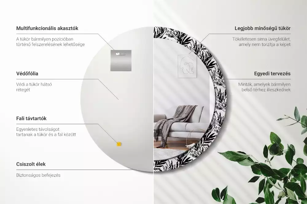 Miroir rond avec décoration Monstera