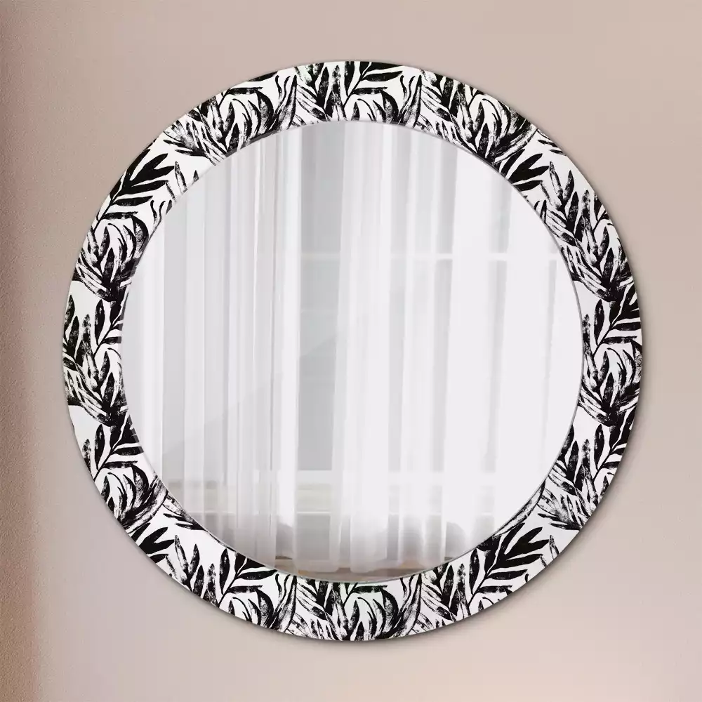 Miroir rond avec décoration Monstera