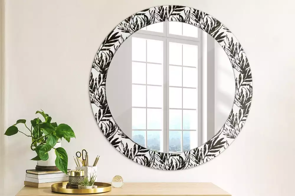 Miroir rond avec décoration Monstera