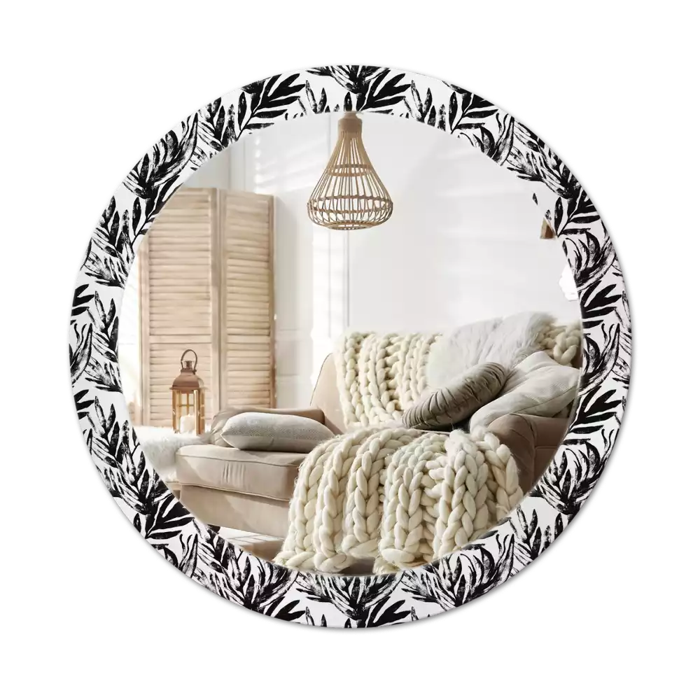 Miroir rond avec décoration Monstera