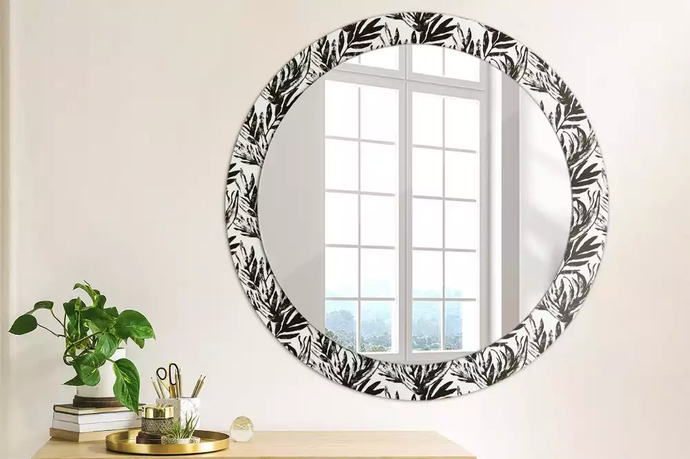 Miroir rond avec décoration Monstera