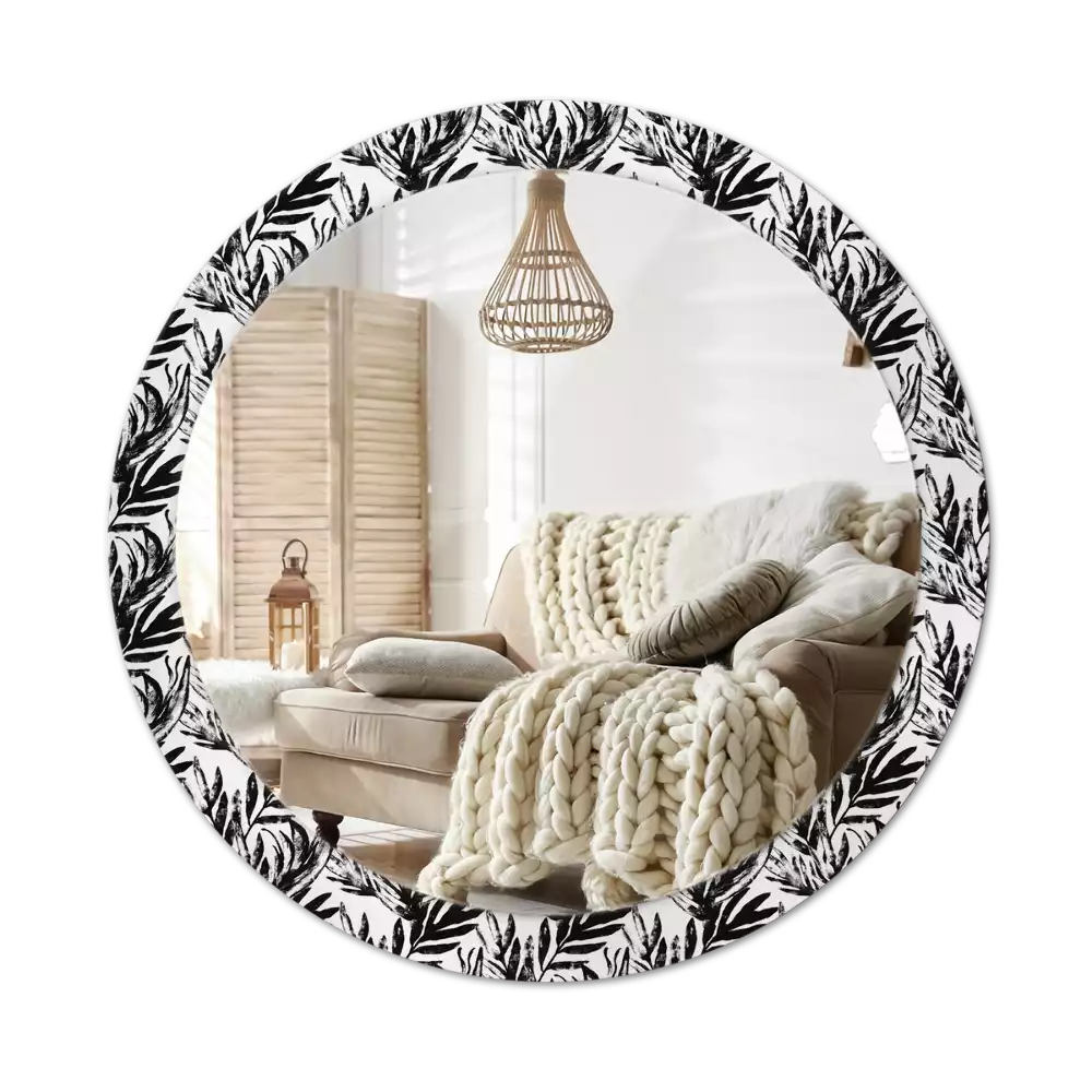 Miroir rond avec décoration Monstera