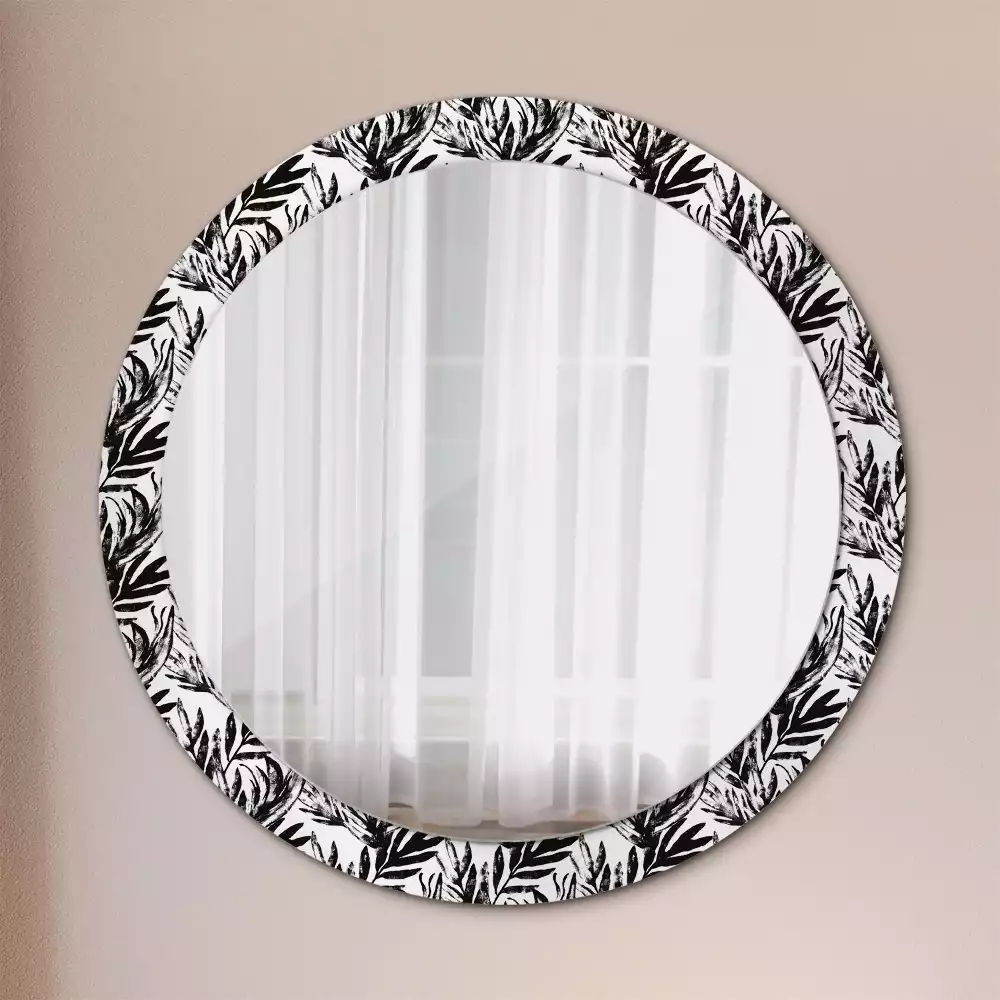 Miroir rond avec décoration Monstera