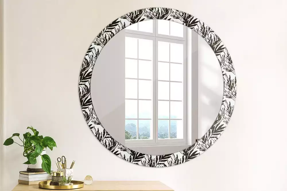 Miroir rond avec décoration Monstera