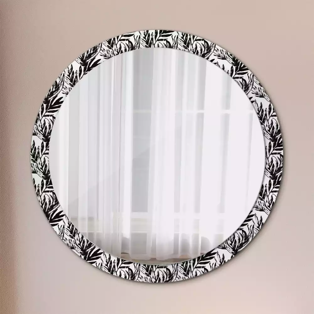Miroir rond avec décoration Monstera