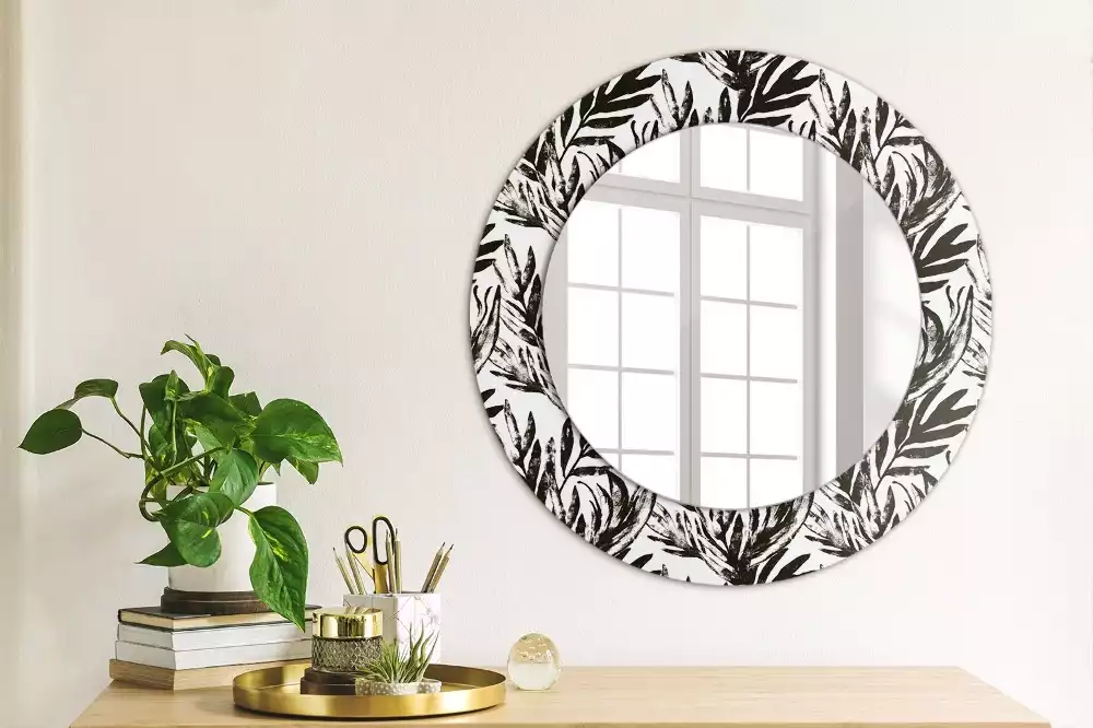 Miroir rond avec décoration Monstera