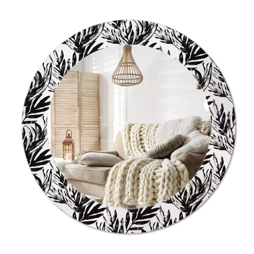 Miroir rond avec décoration Monstera