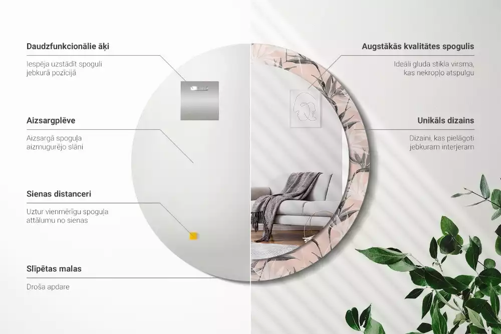 Miroir rond imprimé Strelitzia