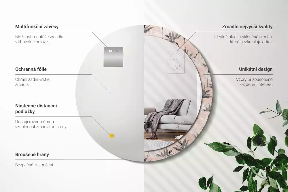 Miroir rond imprimé Strelitzia