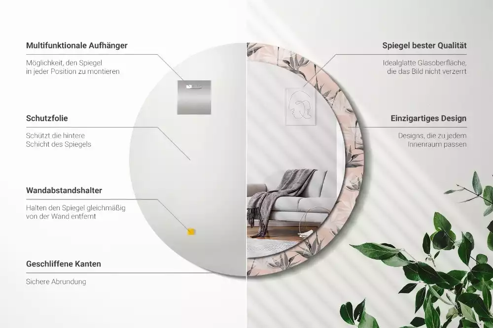Miroir rond imprimé Strelitzia